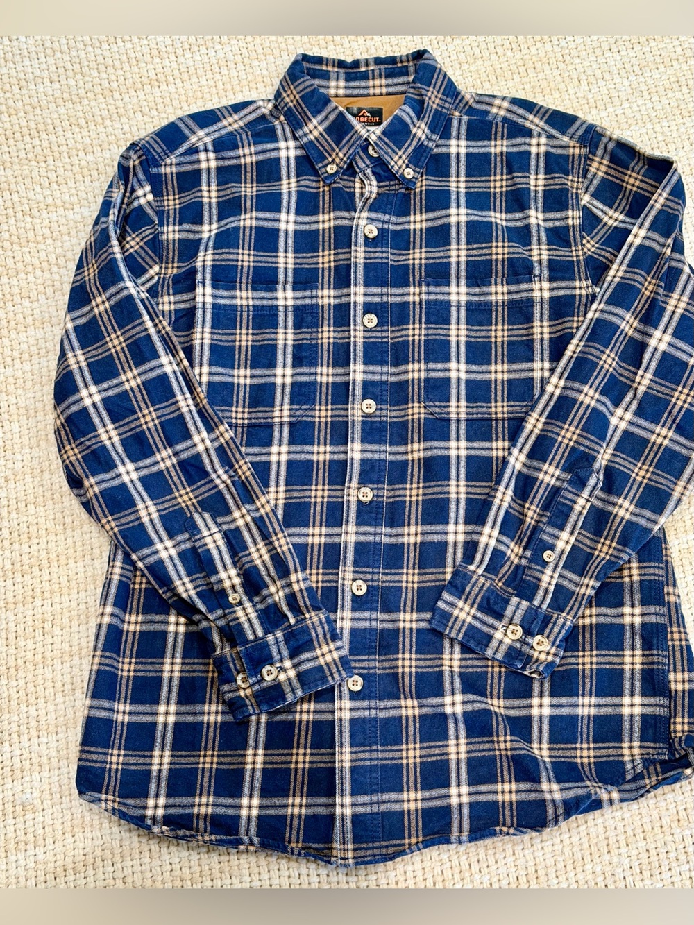 Ridgecut Mens Flannel Shirt Medium M Blue Plaid 100% Cotton Toughwear Workwear